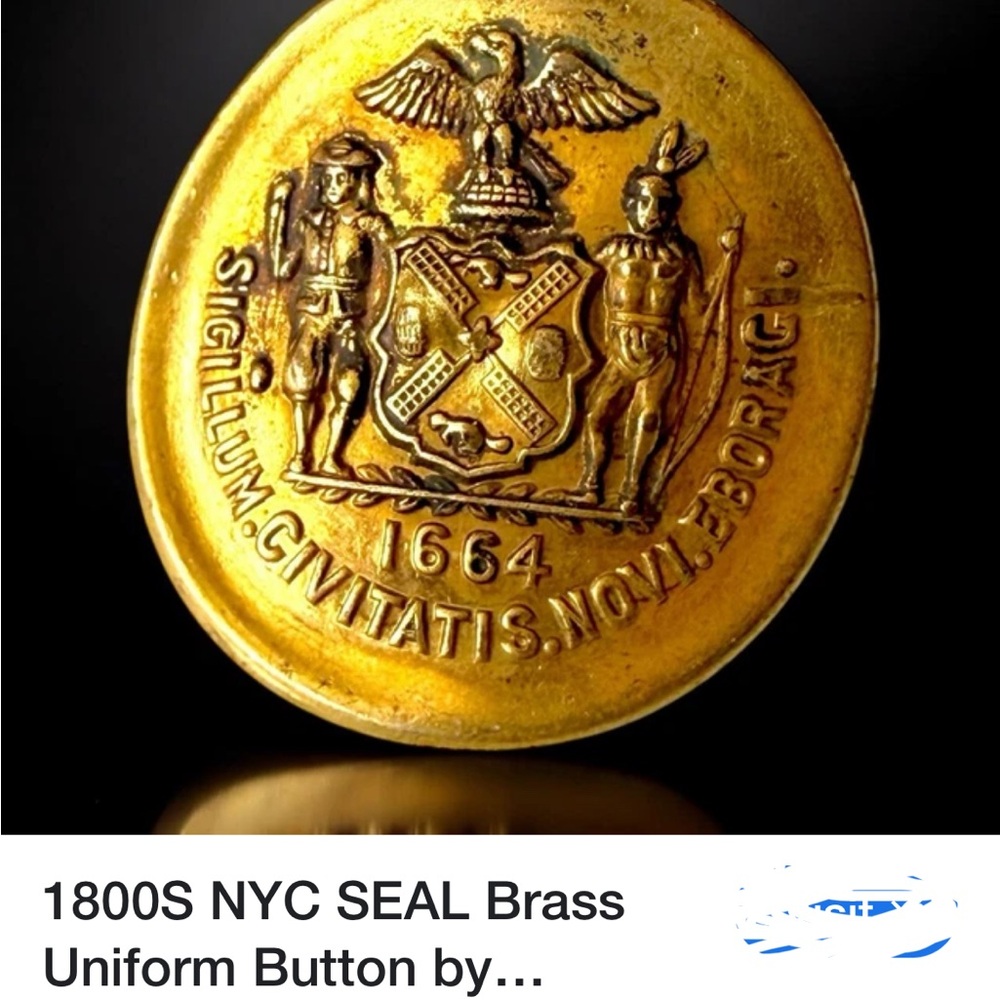 NYPD Vintage Brass Waterbury Button Co. Gold Buttons with Engraved Design
